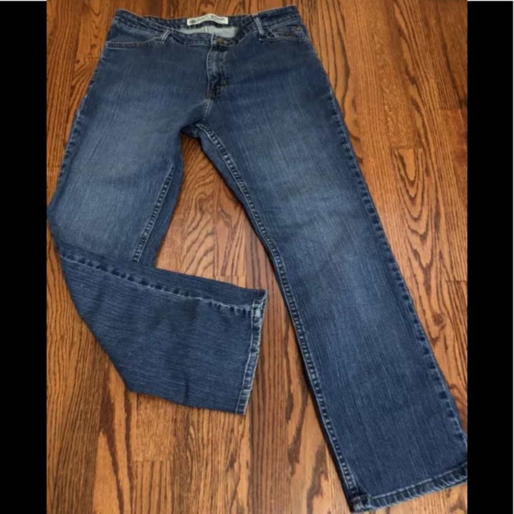 Harley Davidson Womens 12 Petite Blue Jeans Straight Leg 34 x 30 Motorcycle.